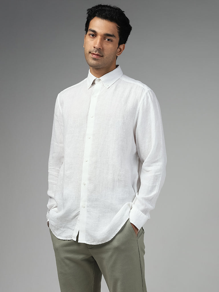 Ascot Solid White Relaxed-Fit Linen Shirt