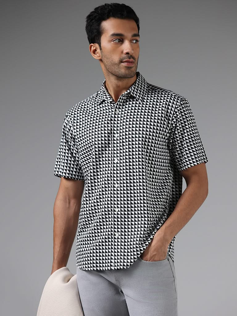 Ascot White Printed Relaxed-Fit Shirt