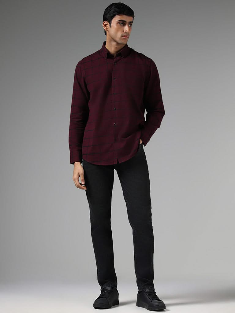 Ascot Wine Graph Checked Relaxed-Fit Shirt