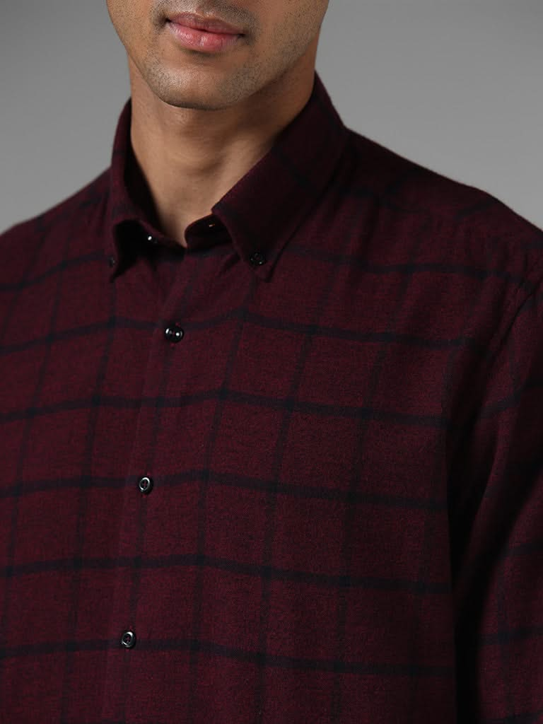 Ascot Wine Graph Checked Relaxed-Fit Shirt