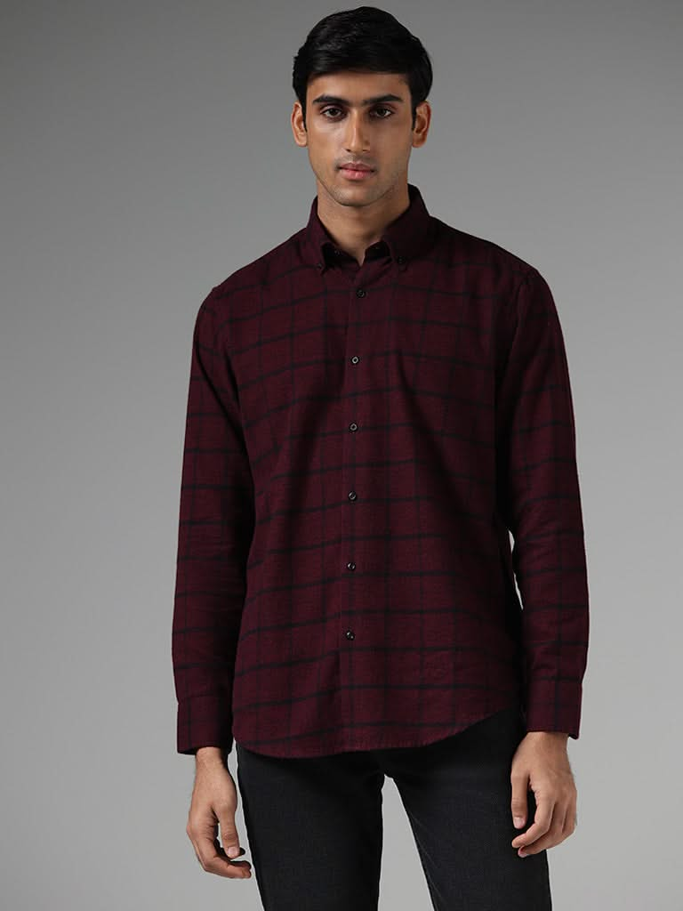 Ascot Wine Graph Checked Relaxed-Fit Shirt