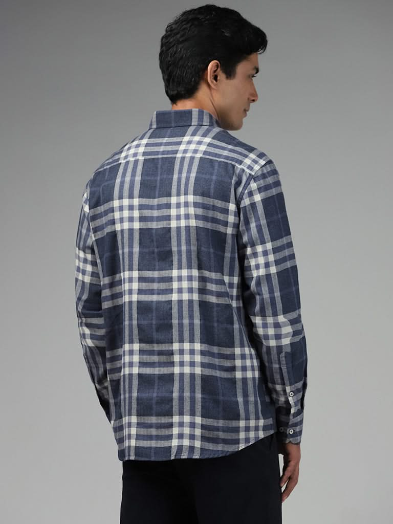 Ascot Navy Checked Cotton Blend Relaxed-Fit Shirt