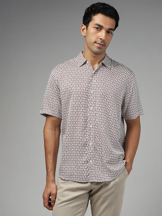 Ascot White Printed Relaxed-Fit Shirt