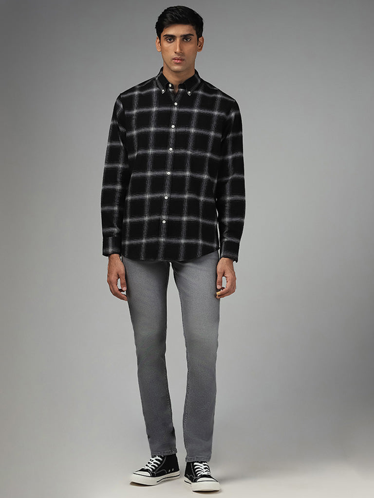 WES Casuals Black Checked Cotton Relaxed-Fit Shirt