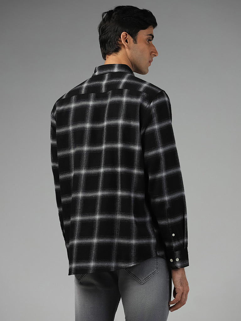 WES Casuals Black Checked Cotton Relaxed-Fit Shirt