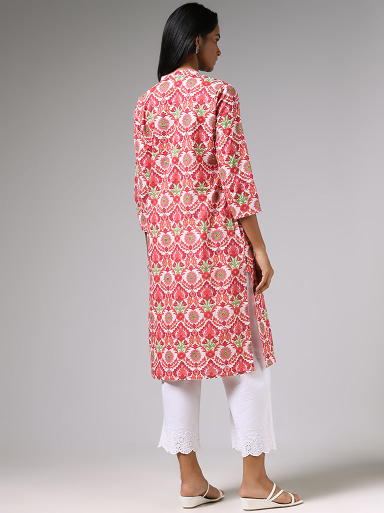 Utsa Pink Floral Printed A-Line Kurta