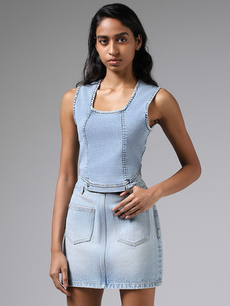 Nuon Light Blue Denim Crop Top