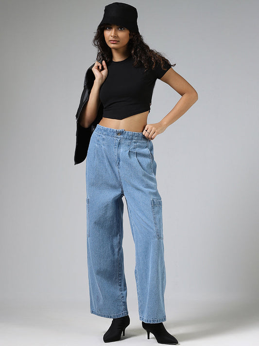 Nuon Light Blue Wide Leg - Fit Mid Rise Jeans