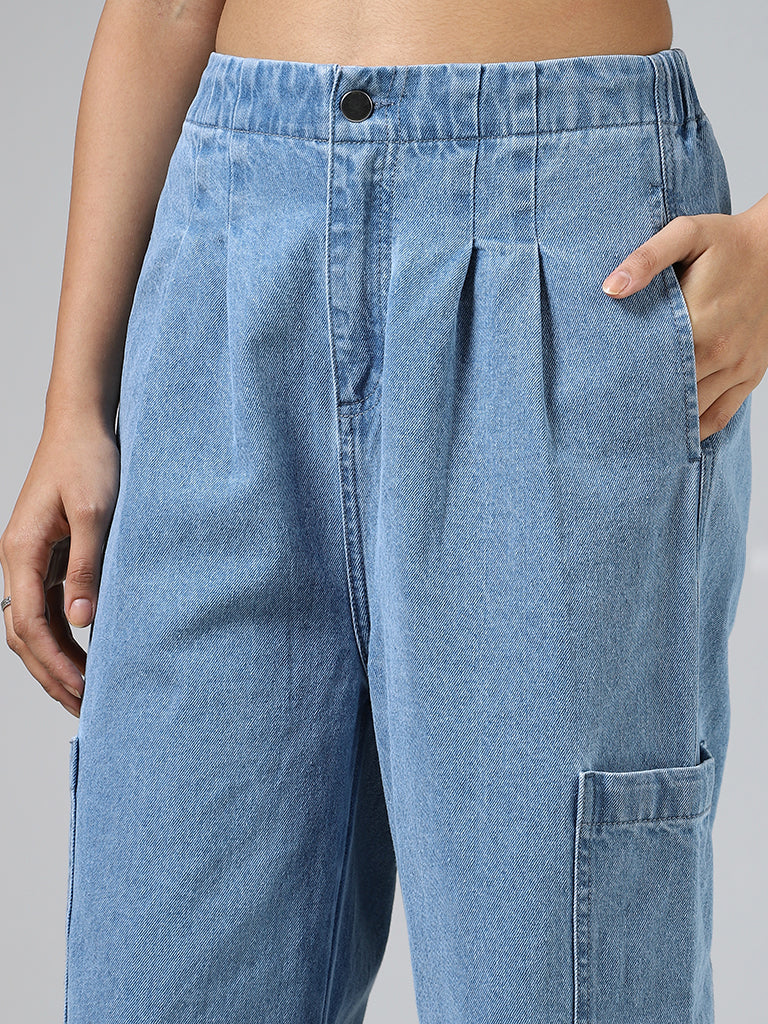 Nuon Light Blue Wide Leg - Fit Mid Rise Jeans