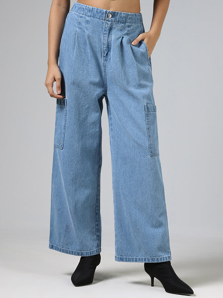 Nuon Light Blue Wide Leg - Fit Mid Rise Jeans