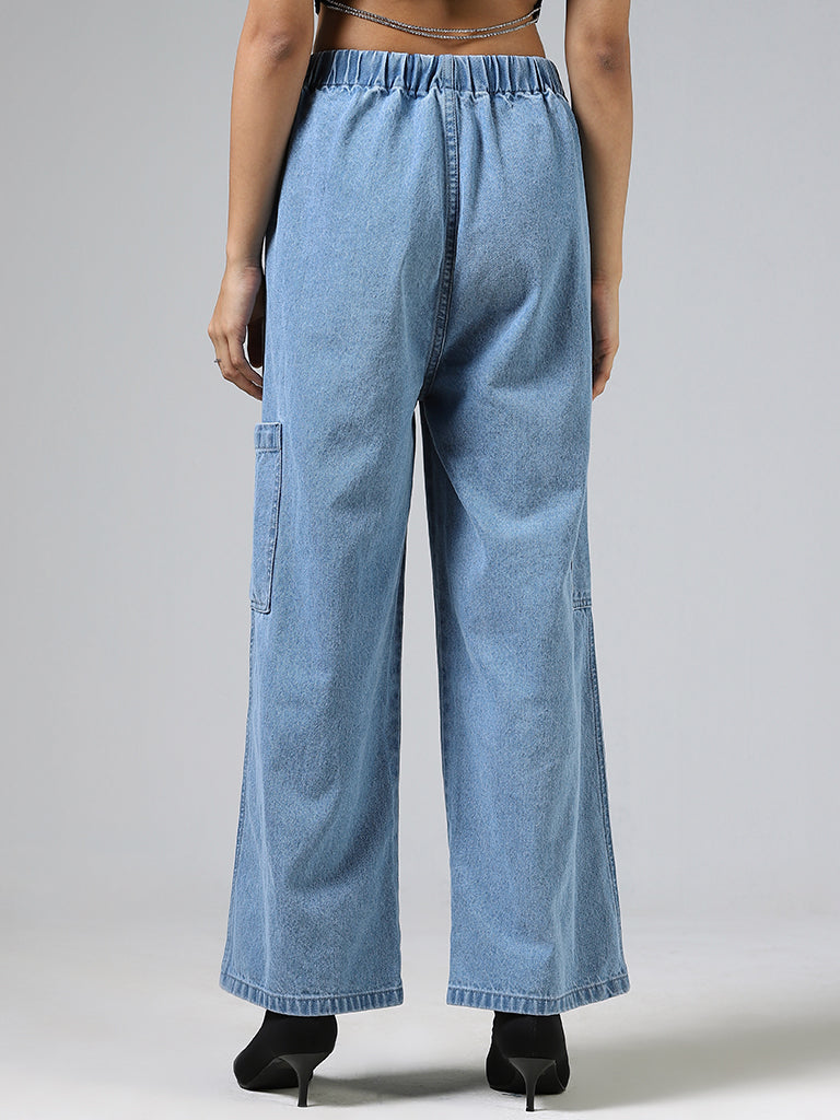 Nuon Light Blue Wide Leg - Fit Mid Rise Jeans