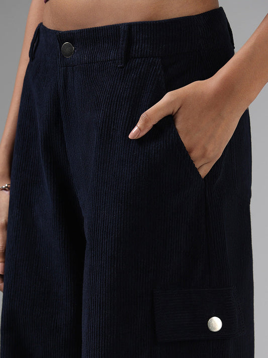 Nuon Solid Navy Blue Corduroy Pants