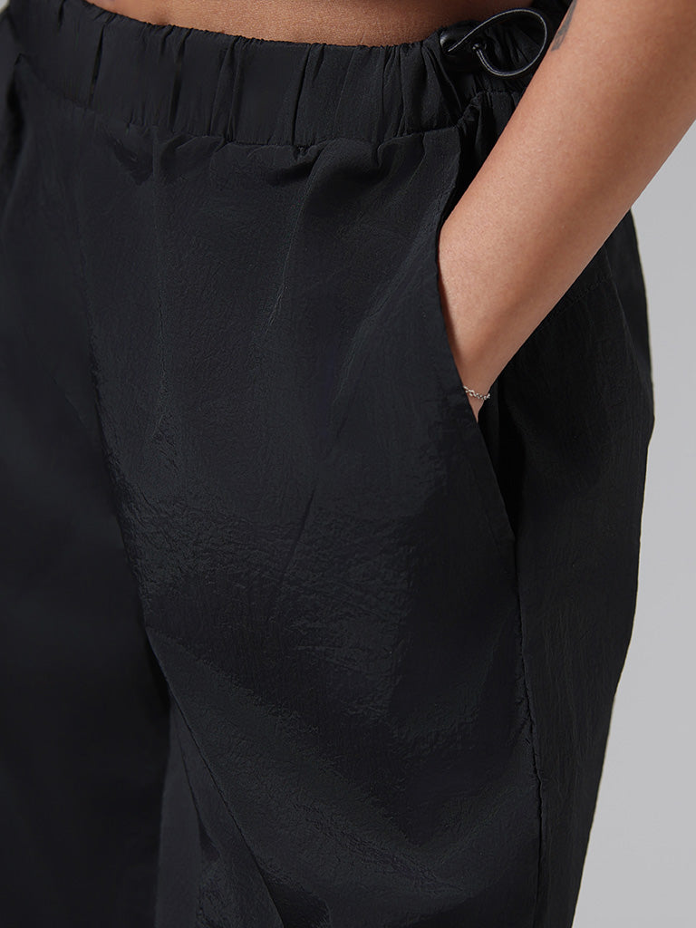 Nuon Solid Black Parachute Pants