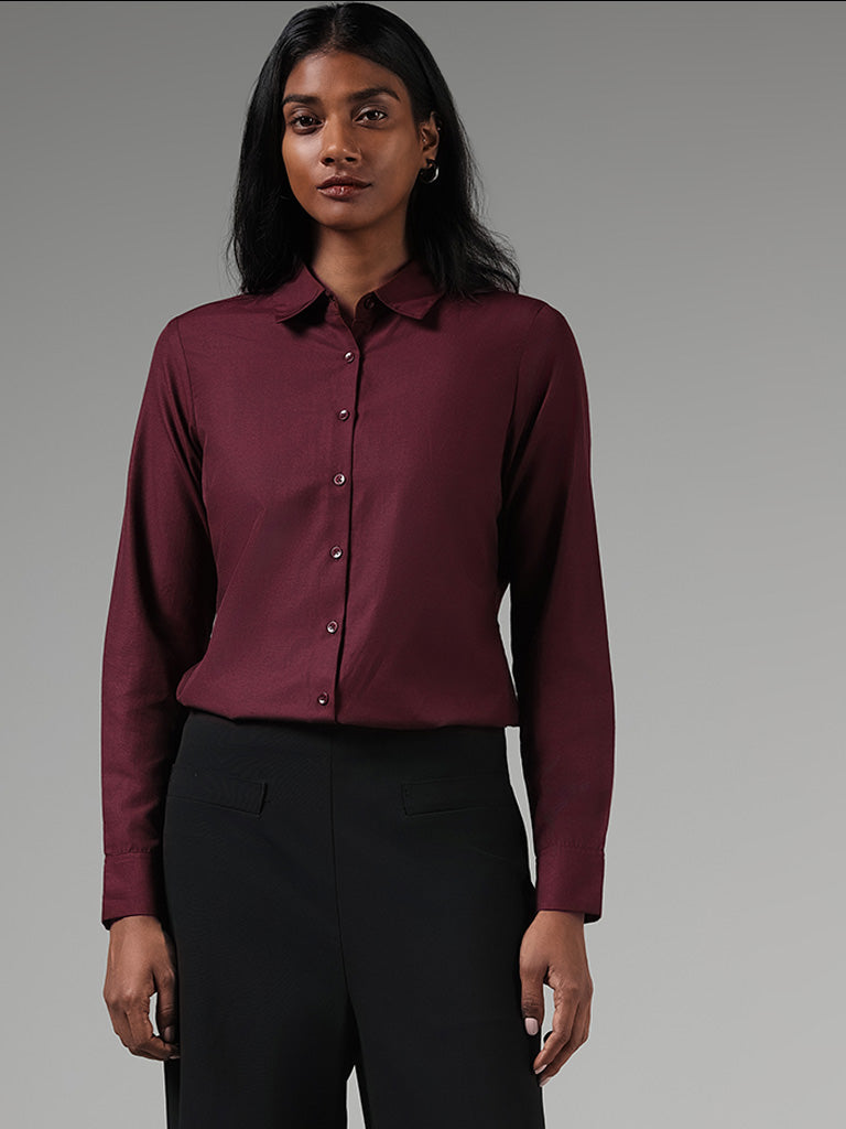 Wardrobe Solid Wine Shirt