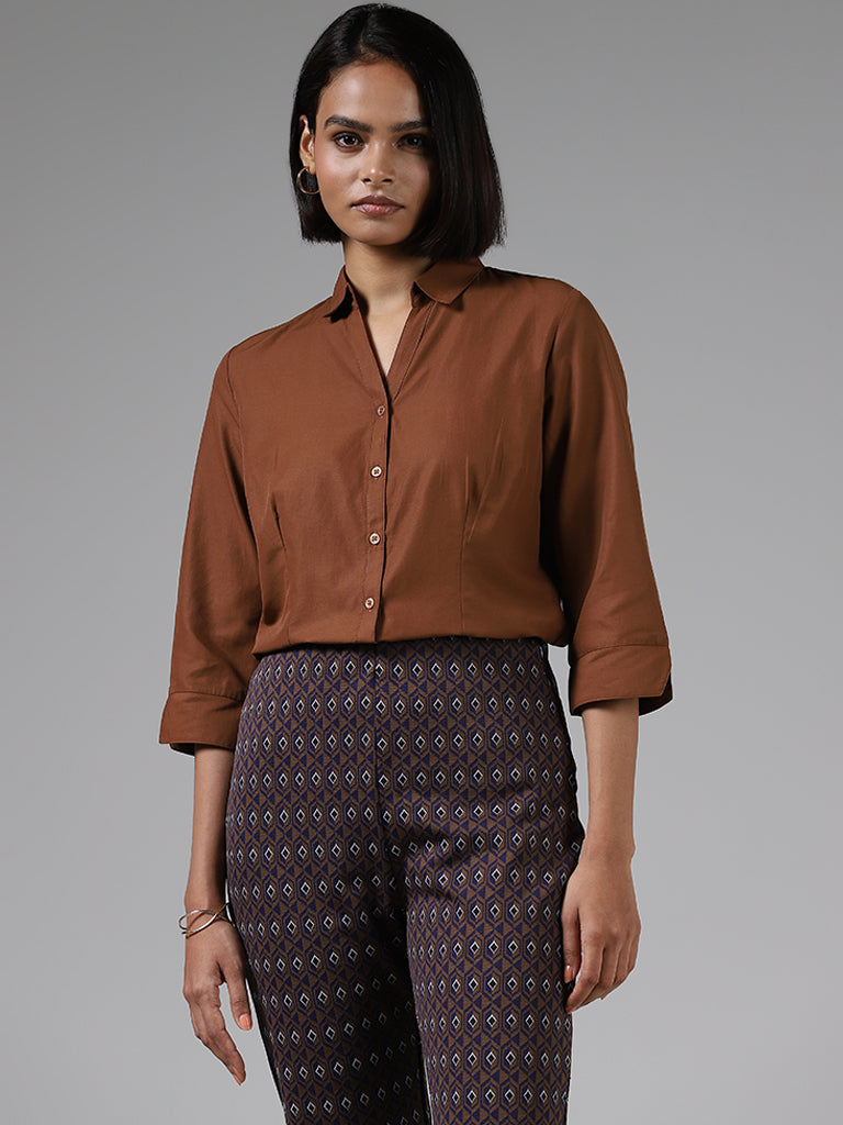 Wardrobe Solid Brown Shirt