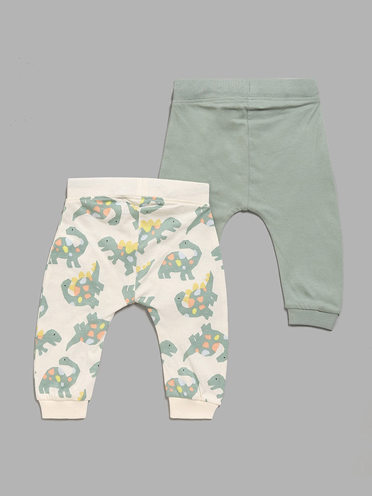 HOP Baby Multicolour Dinosaur Printed Joggers - Pack of 2