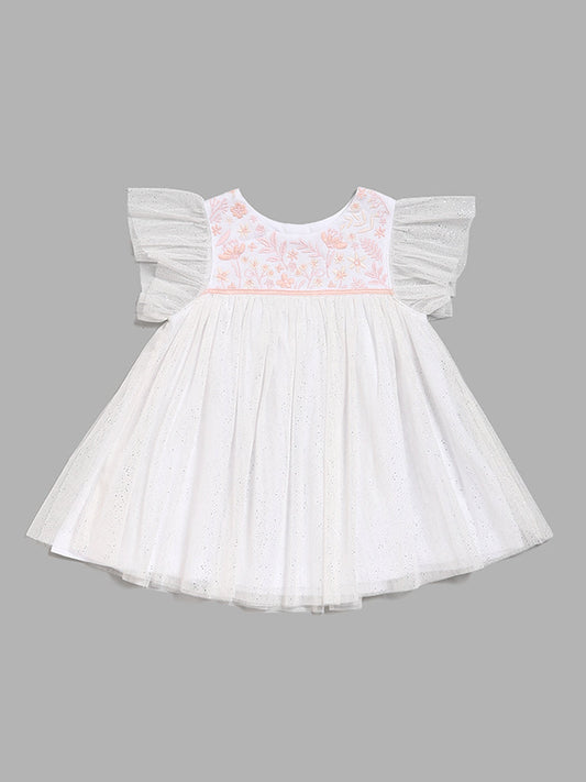 HOP Baby White Floral Embroidered A-Line Dress