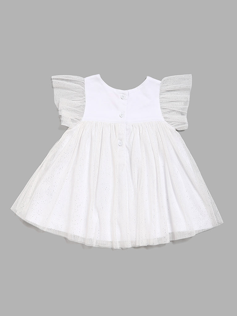 HOP Baby White Floral Embroidered A-Line Dress