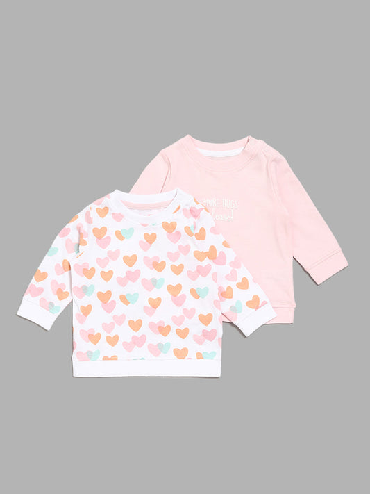 HOP Baby Multicolour Heart Printed T-Shirts - Pack of 2