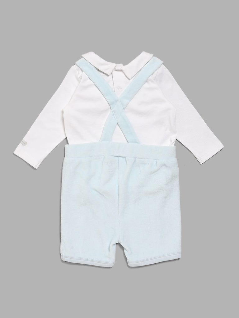 HOP Baby Blue Bear Embroidery T-Shirt & Dungaree Set