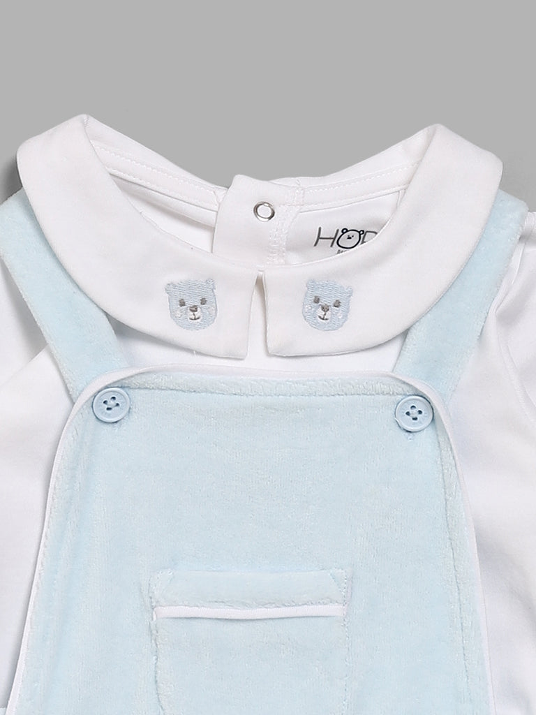 HOP Baby Blue Bear Embroidery T-Shirt & Dungaree Set