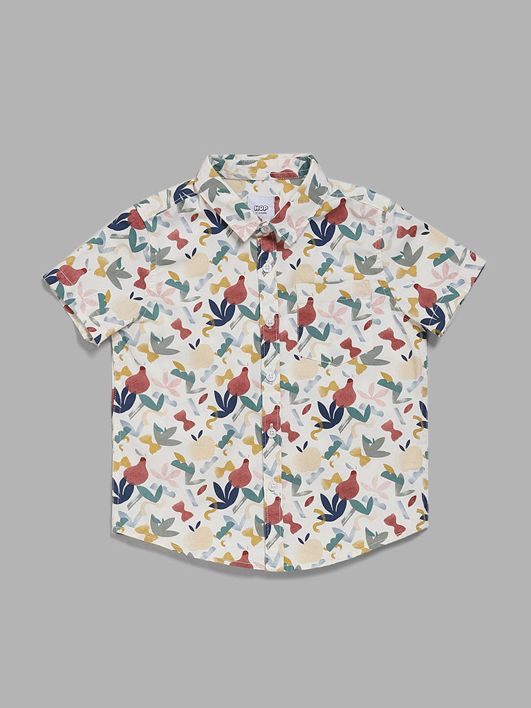 HOP Kids Off White Floral Printed Shirt