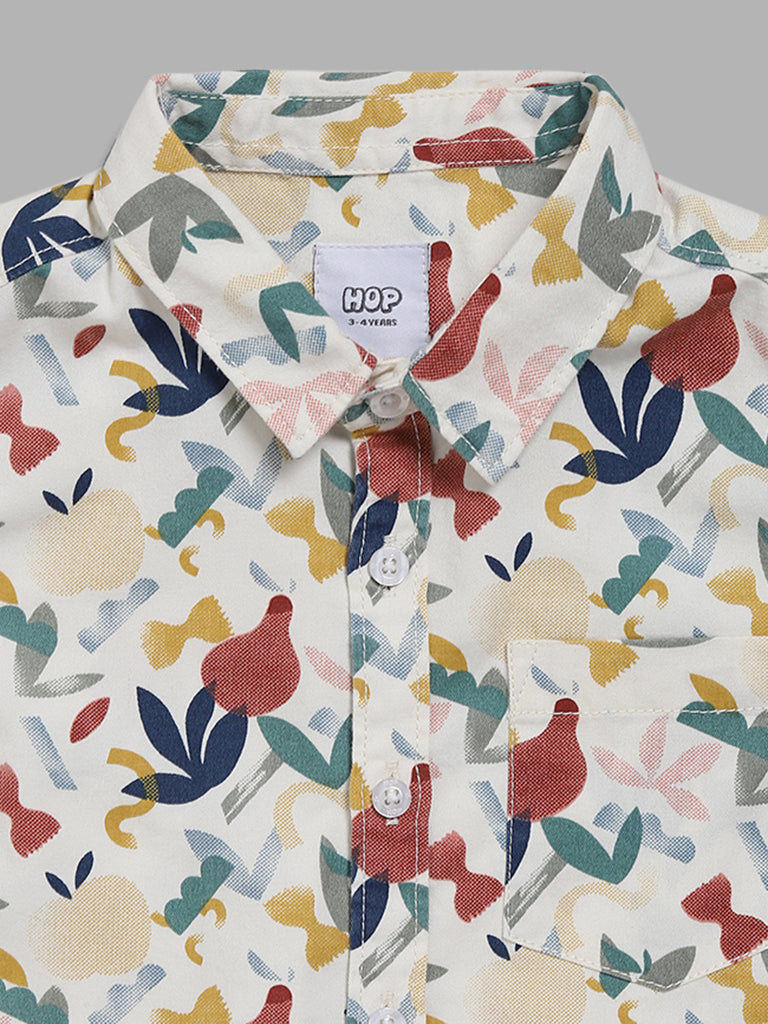 HOP Kids Off White Floral Printed Shirt