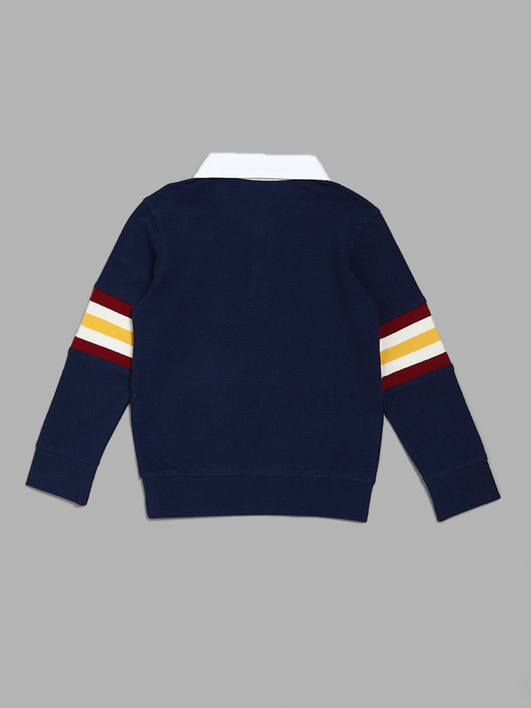 HOP Kids Striped Navy Blue Collared T-Shirt