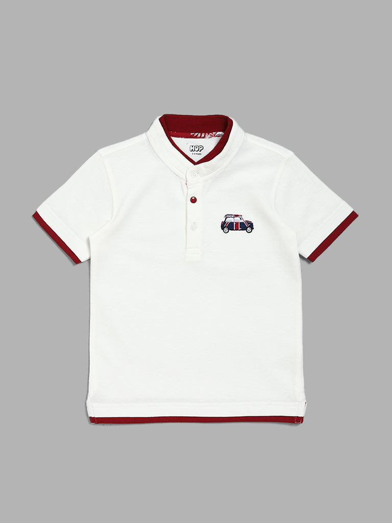 HOP Kids Off-White T-Shirt with Maroon Piping