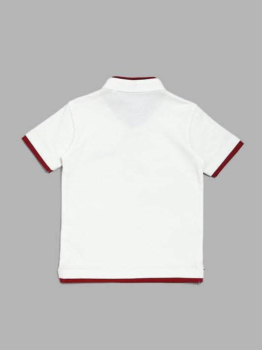 HOP Kids Off-White T-Shirt with Maroon Piping