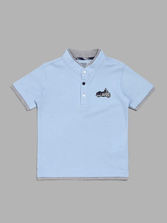 HOP Kids Powder Blue T-Shirt with Grey Piping