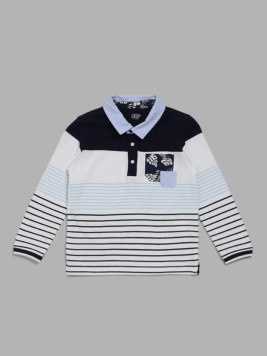 HOP Kids Navy Striped Polo T-Shirt