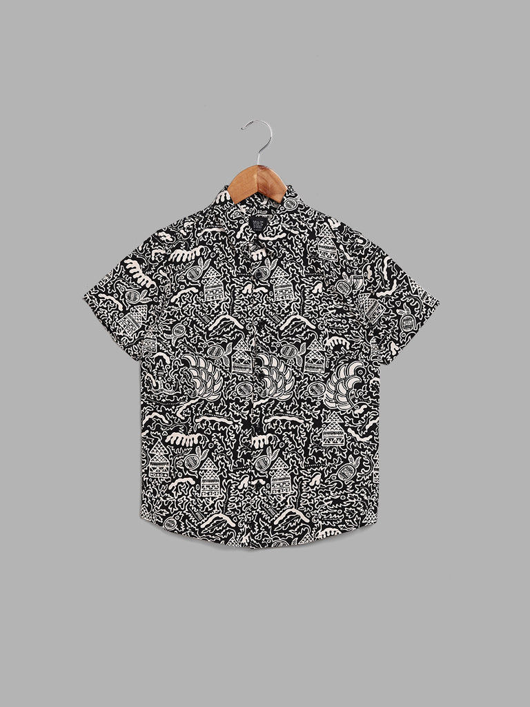 Y&F Kids Black Abstract Printed Shirt