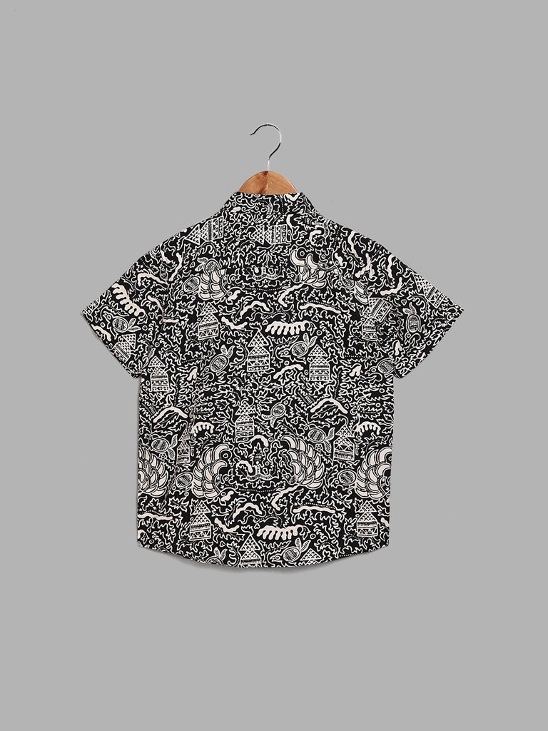 Y&F Kids Black Abstract Printed Shirt