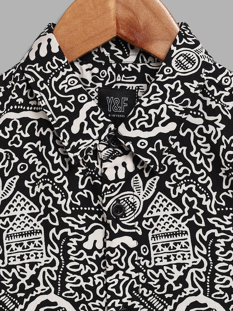 Y&F Kids Black Abstract Printed Shirt