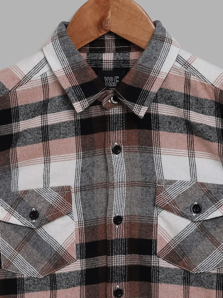 Y&F Kids Brown Checked Shirt