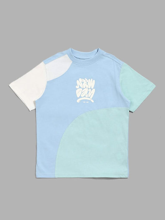 Y&F Kids Blue Colour Block T-Shirt