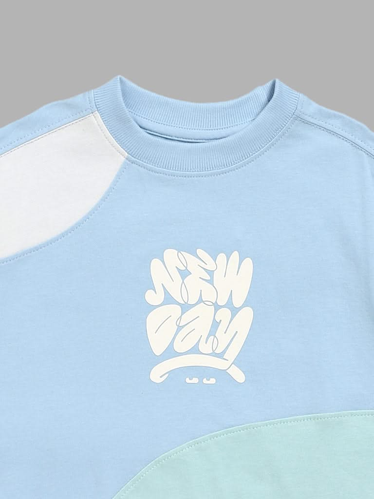 Y&F Kids Blue Colour Block T-Shirt