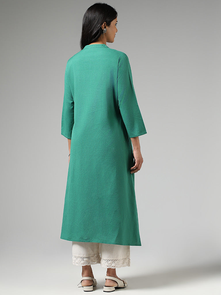 Utsa Green Floral Embroidered Buttoned Down Kurta