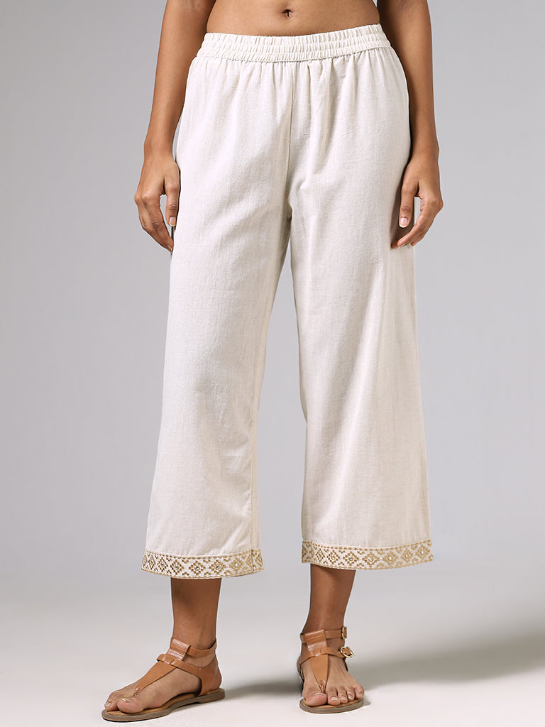 Utsa Off White Sequin Embroidery Pants