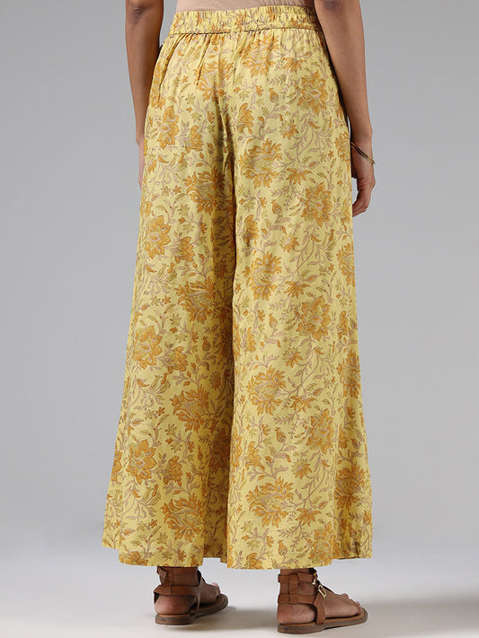 Zuba Mustard Floral Printed Palazzos