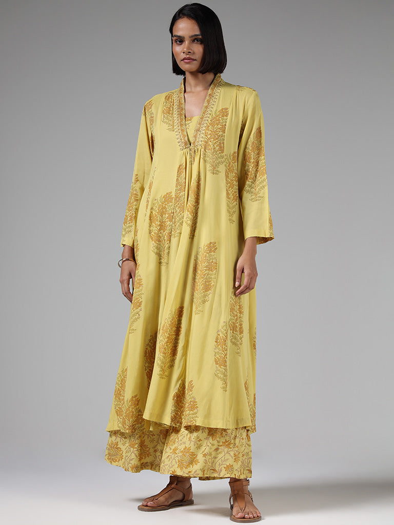 Zuba Mustard Floral Printed Palazzos