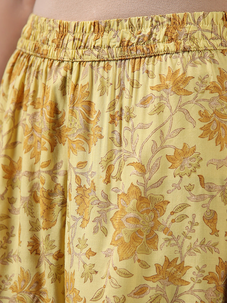 Zuba Mustard Floral Printed Palazzos