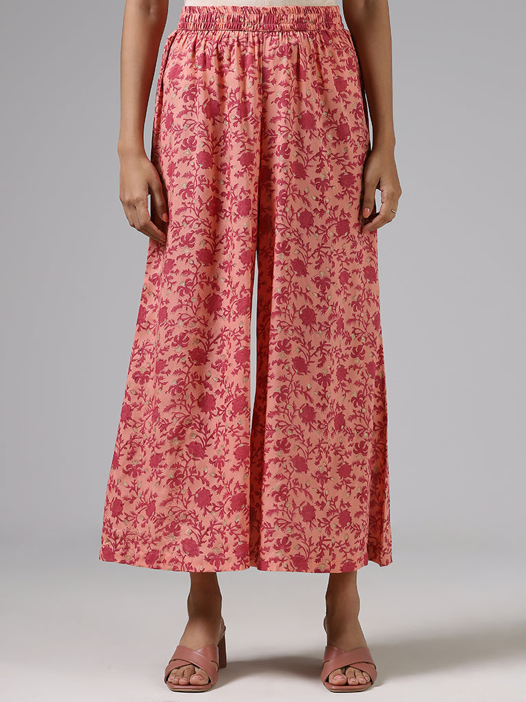 Zuba Pink Floral Printed Palazzos