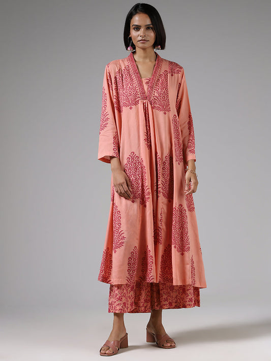 Zuba Pink Floral Printed Kurta