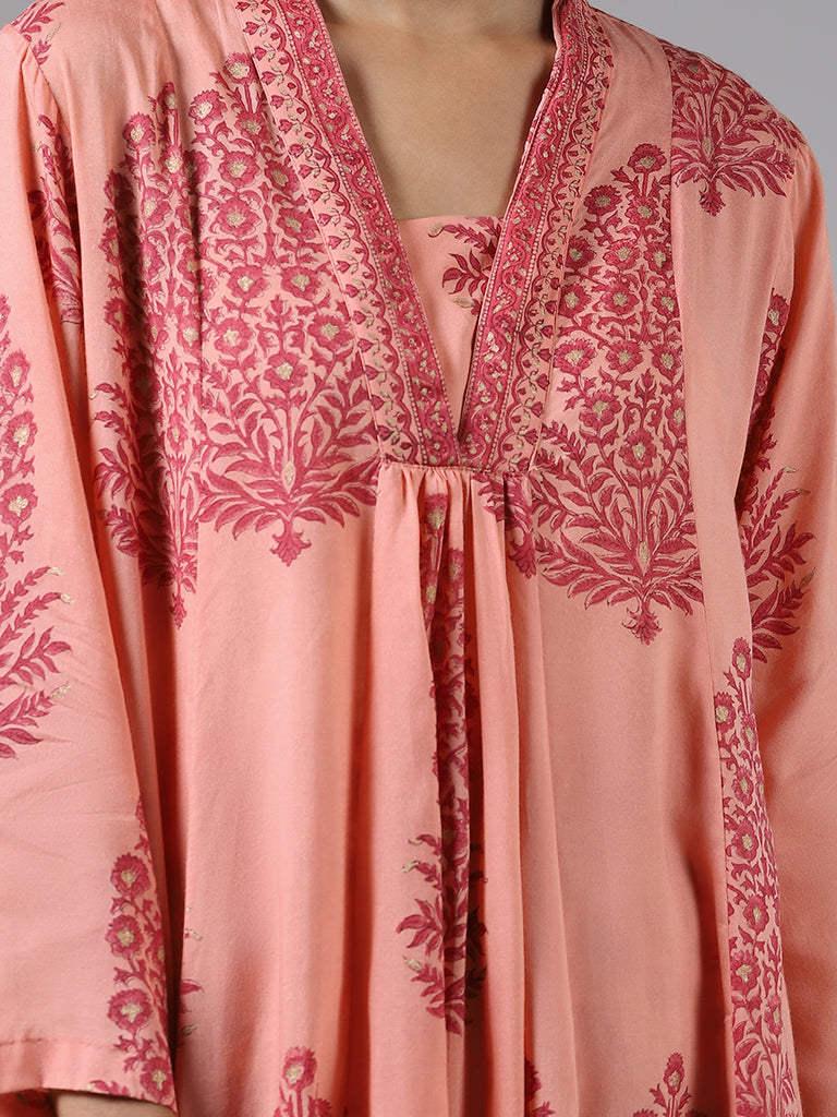 Zuba Pink Floral Printed Kurta