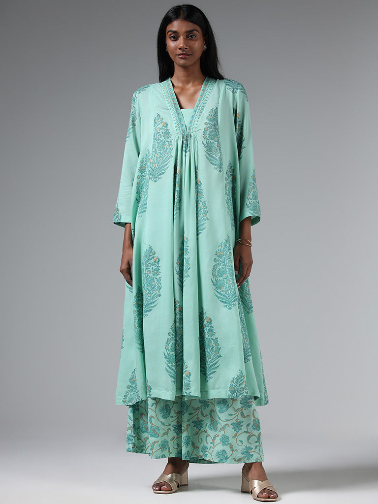 Zuba Teal Nature Printed Kurta