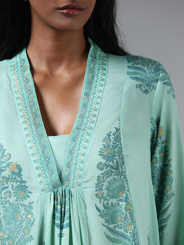 Zuba Teal Nature Printed Kurta