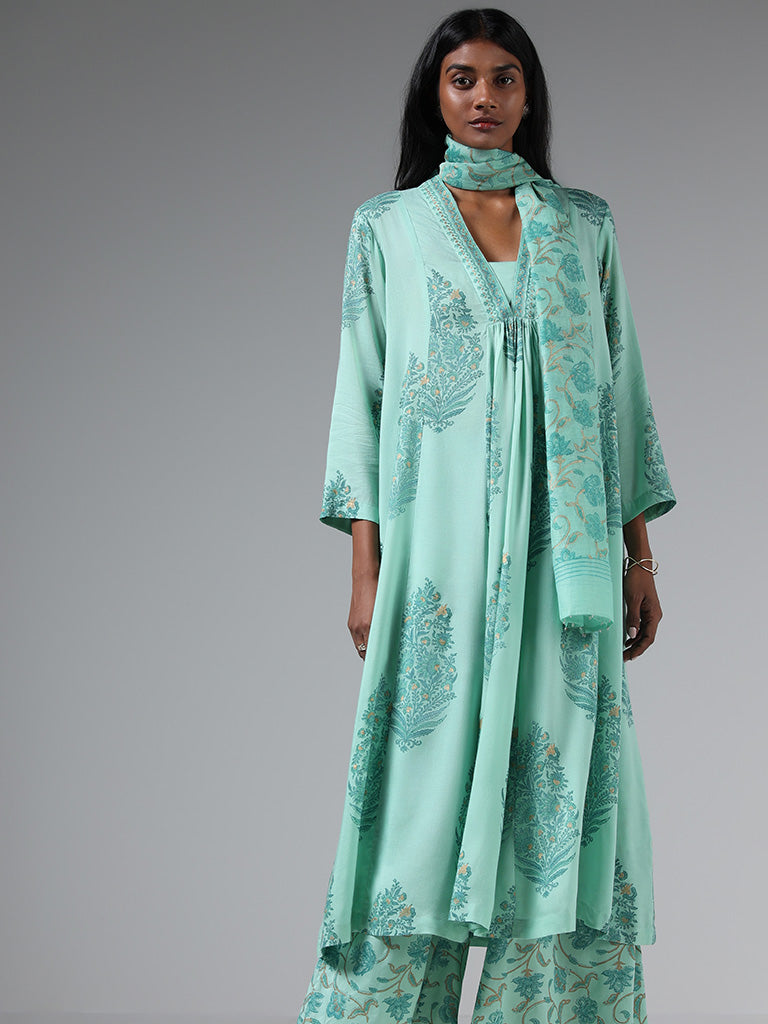 Zuba Teal Nature Printed Kurta