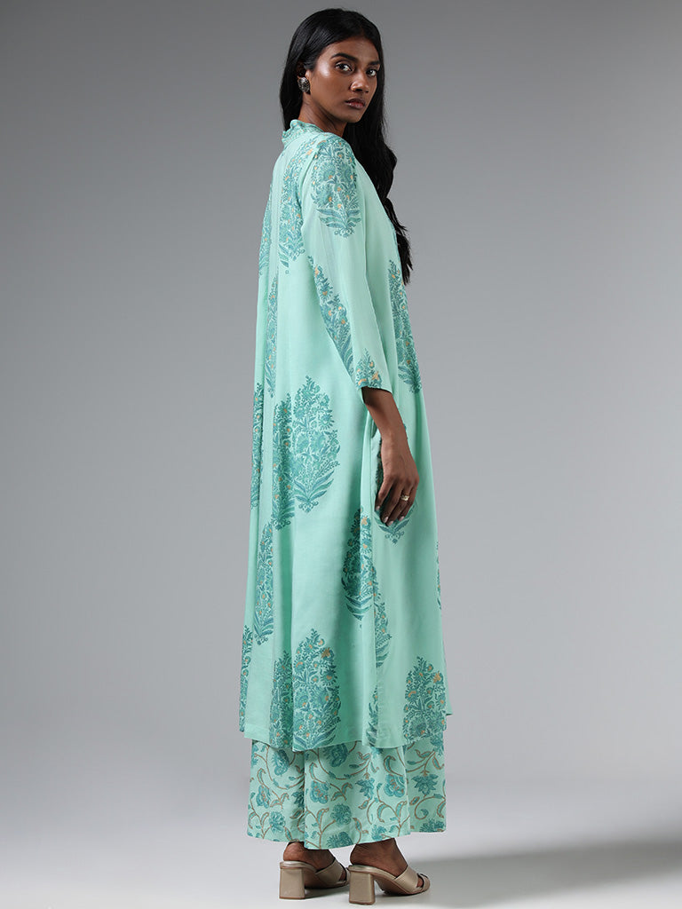 Zuba Teal Nature Printed Kurta